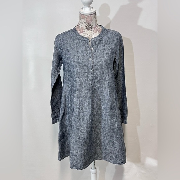 TAHARI‎ Gray 💯 Linen chambray shift dress size XS - Picture 1 of 14